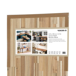 6ft Unfinished Acacia Wood Butcher Block Island, 72"L x 39"W x 1.5"T