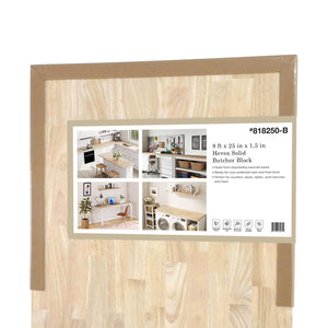 8ft Unfinished Hevea Wood Butcher Block Counter Tops, 96"L x 25"W x 1.5"T